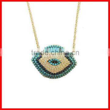 Sterling Silver micro pave turquoise evil eye big pendant chocker necklace