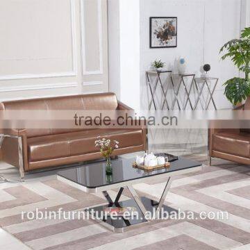 Living room RB-1412 Modern black stoving varnish rectangular tempered glass coffee table with stainless steel tea table