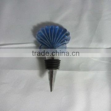 blue scallop shape glass wine bottle stopper