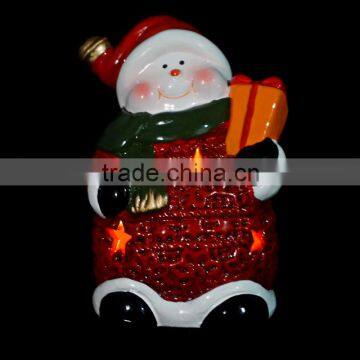 home decoration mini led ceramic snowman ceramic santa claus