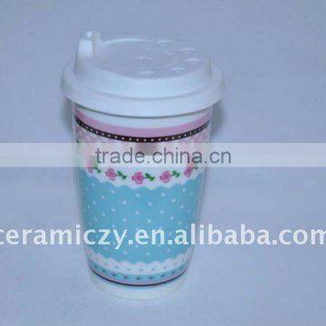 Ceramic porcelain double cup with silicone cover