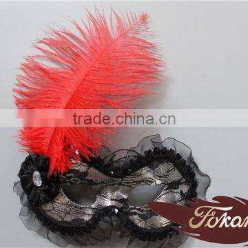 Wholesale Carnival Mask Ostrich Feather Decoration With Lace Side