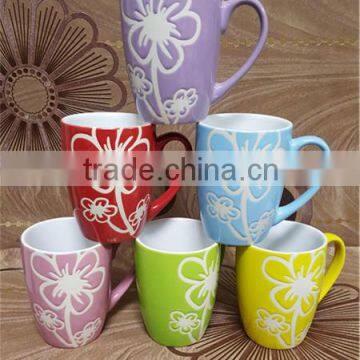 Fancy red flower glazed ceramic microwavable cups and mugs