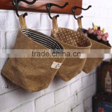 wholesale folded jute storage bag with cotton lining