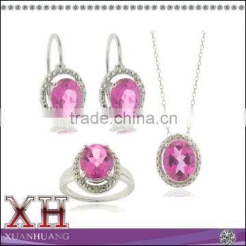 Fashion Pink Cubic Zirconia Jewelry Sterling Silver Wedding Set