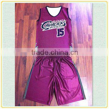 New claret-red Customized full sublimated polyester basketball wear sports training wear jersey kids and adult