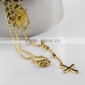 Stainless Steel Bead Jewelry Women's Cross Pendant Fashion Necklace 91822