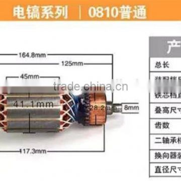 Demolition hammer motor rotor stator