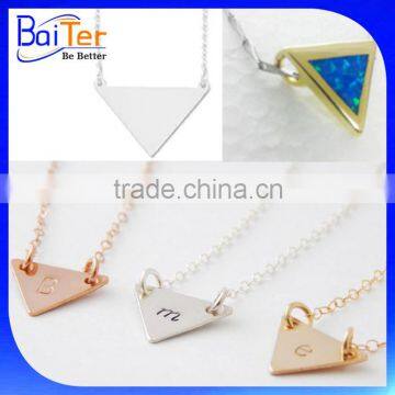 Custom 14K Gold Plated 925 Sterling Silver Opal Inlay Triangle Pendant/Triangle Shaped Charm Pendant Wholesale