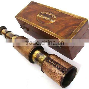 Nautical Solid Brass Ship Telescope With Wooden Box 12159