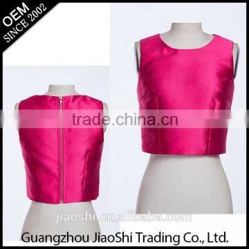 Factory Supply Rose Color Sleeveless Zipper Pattern Woman Crop Top for Ladies