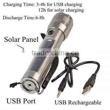 Super Bright USB Rechargeable High Power LED Solar Flashlight photo-5