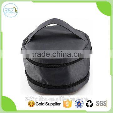 Round Shape Tote Bag Black Polyester Makeup Pouch Cosmetic Bag