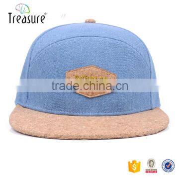 3d embroidery hats leather sticker flat brim custom hat for men 5 panels snapback cap