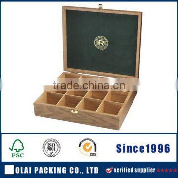 luxury hot sale grey lacquer solidwood tea box with 12 compartments