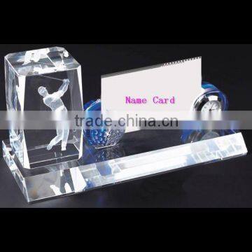 Fashion corporate crystal office set with 3d laser block and name card holder