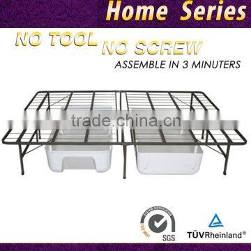 Queen size storage steel mattress bed frame