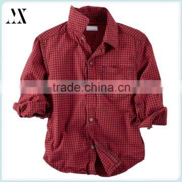 New Coming Yarn-Dyed Red Plaid Button Down Boys Fashion Single Chest Pokcet Shirt