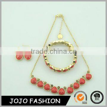 Fashion gold plated alloy resin rhinestone red bridal women jewelry sets                        
                                                                                Supplier's Choice