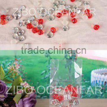 Transparent flat glass gems,red acrylic beads,gift