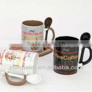 11oz Inner Glazed and Fully Decaled Straight Shape Ceramic Spoon Mug for Promotion