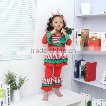 Wholesale Red Boutique Ruffle Christmas Outfits Two Pieces Christmas Pajamas for Baby Girls photo-3