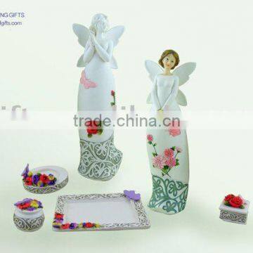 Angel with classcial pattern, handmade ceramic jewelry box, flower plate