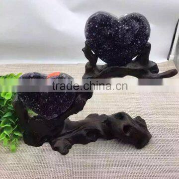 Natural Amethyst Geode Love Heart Shape Pendants Crystal Healing Stones