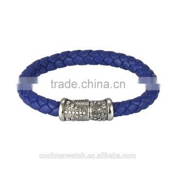 2016 Coolman Real Blue Braided Leather Magnet Clasp Charm Bracelet