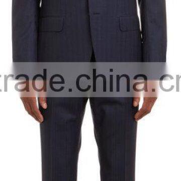 2014 Top Quality 100% wool Classic Solid Navy Two Pieces pant suit