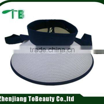 white and navy promotional foldable straw hat