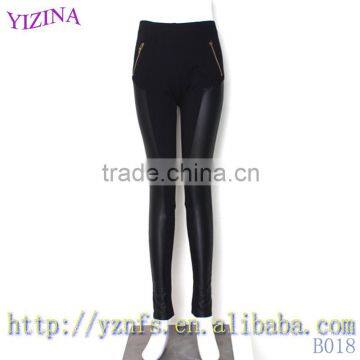 Latest Design Tight Ponte-de-roma With PU Solid Women Black Leggings