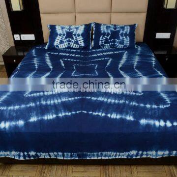 Indigo Tie Dye Bedding Set Cotton Hand Dyed Shibori Bedspread Indian Queen Bed Cover With Two Pillows