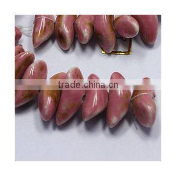 Bead Porcelain Pink 23X9mm Bullions With Chinese Character on the Middle Drill