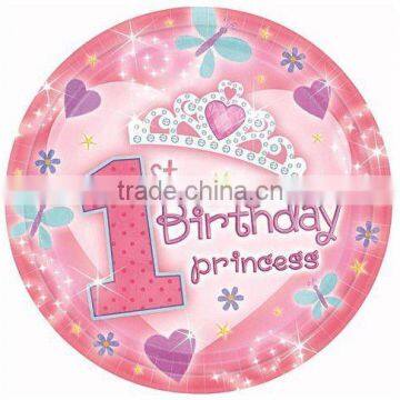 Princess 1st Birthday Lunch Plates , 9inch , pack of 8