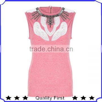 Tops Women wholesale Beaded Sleeveless Tops For women 2016 design SHK059