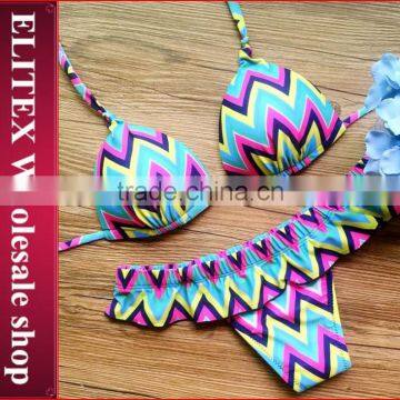 2017 Newest Green Leaves Top Dark Blue Bottom Sexy Print Swimwear Bikini CK378 photo-6