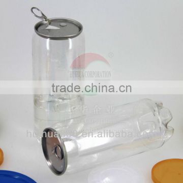 wholesale 250ml,330ml,500ml transparent PET easy open can for soft drink, juice, soda