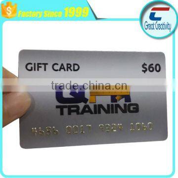 Full Color Printed Gold Embossed Plastic PVC Gift Card