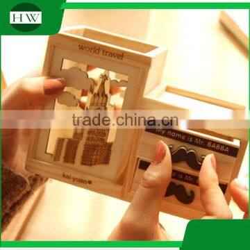 Multipurpose Wooden Double-deck Drawer Penholder Storage Pen Container Case Box Holder photo-5