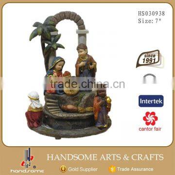 4.5 Inch Resinic Religious Items Home Functionality Decoration Holy Family Statue Rotatable Music Box photo-4