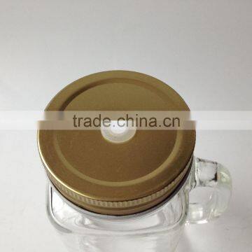 16oz Empty Glass Jar With Metal Golden Copper Cap photo-3
