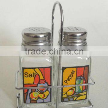 square glass meterial spice cruet jar with decal