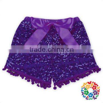 Charming Purple Sequin Shorts Cotton & Polyester Girls Short Pants With Bow 0-6 Years Old Baby Shorts