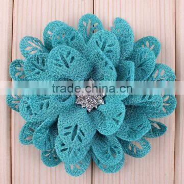 Hot Cutting Fabric Flower With Rhinestone Center for Kids Hair Accessories photo-4