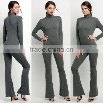 Wholesale Fashion Women Long Sleeve High Neck Bodycon Casual Jumpsuit Romper Cheap Cotton Workwear Adult Customized Overalls