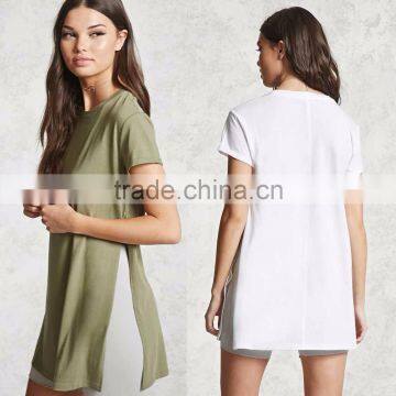 tall tee shirt Women Cotton Modal Round neckline Short Sleeves Side Slits Longline Oversized white tee shirt