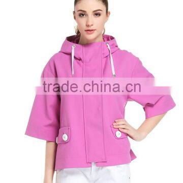 High quality 100% cotton custom women hoodie 1/2 sleeve