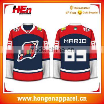 Hongen apparel good quality fully sublimation custom your team name player name ice hockey uniforms ice hockey shirts