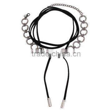 Simple Brand Dimond Choker Necklace With Long Leather Rope Accessories photo-5